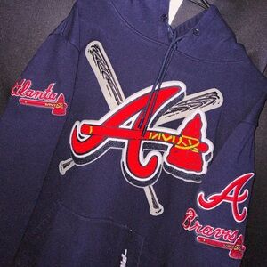 Navy Custom Stitched Atlanta Braves Hoodie